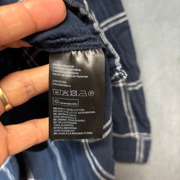 H&M Navy Plaid Button Down Casual Shirt Women’s Size 2 Cotton Rockabilly Country - Picture 4 of 8